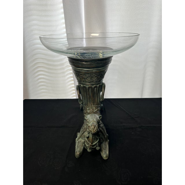 Vintage Castilian Imports Bronze Camel Cornucopia Pedestal With Crystal Bowl For Sale - Image 4 of 9