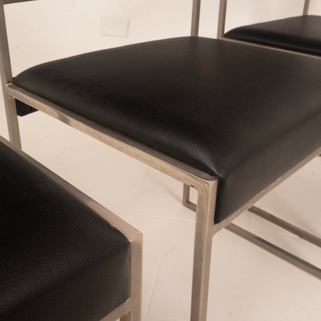 Italian SQ Dining Chairs in Brushed Steel and Black Vegan-Leather, 1970s, Set of 6 For Sale - Image 10 of 18