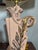 1950s Mid-Century Modern Pink and Gold Swirl Leaf Ceramic Table With Matching Original 2 Tiered Fiberglass Shade With Matching Gold Leave For Sale - Image 4 of 12