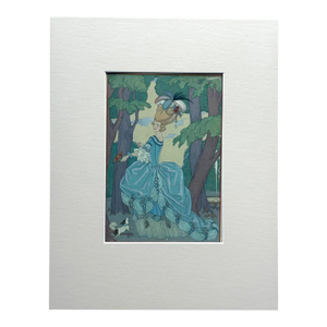 Original George Barbier 1928 Hand-Colored Pochoir Print: ""L'allée" in 11x14 Mat