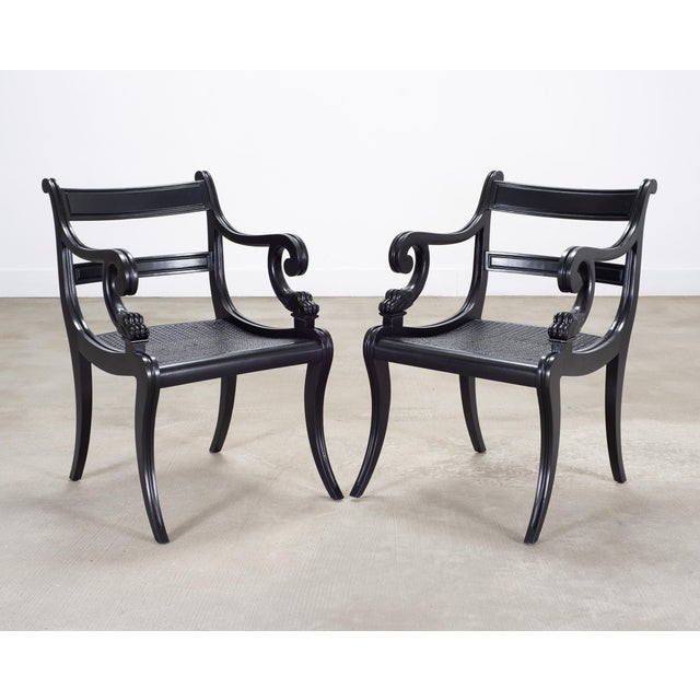 Wood Set of Four Ralph Lauren Style Regency Caned Dining Armchairs For Sale - Image 7 of 18