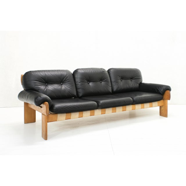 1970s Oak and Leather Africa Sofa by Esko Pajamies for Asko Oy, 1970s For Sale - Image 5 of 9