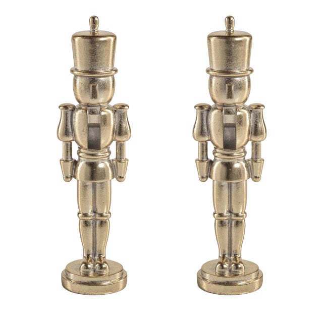 Hartwin Medium Gold Metallic Decorative Nutcracker Figurines, Set of 2 For Sale