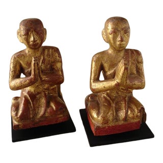 Antique Burmese Wooden Kneeling Monks - a Pair For Sale