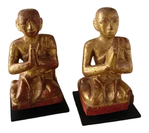 Antique Burmese Wooden Kneeling Monks - a Pair