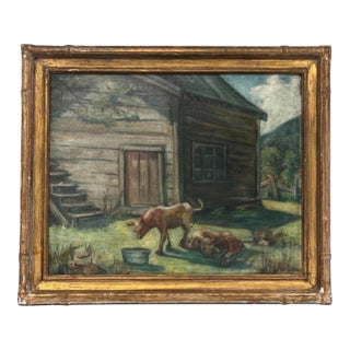 Antique Tonalist Painting Farmyard With Animals Signed Charles P. Gruppe. For Sale