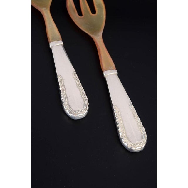 Salad Set in Silver and Bone with Handles in the Viking Pattern by Georg Jensen, 1930s, Set of 2 For Sale - Image 3 of 6