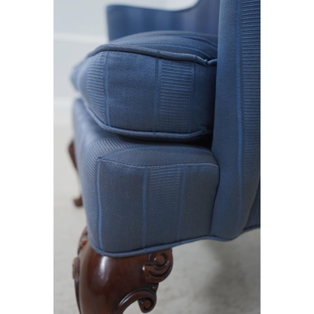 Southwood Blue Upholstered French Foot Mahogany Wing Chair For Sale - Image 14 of 18