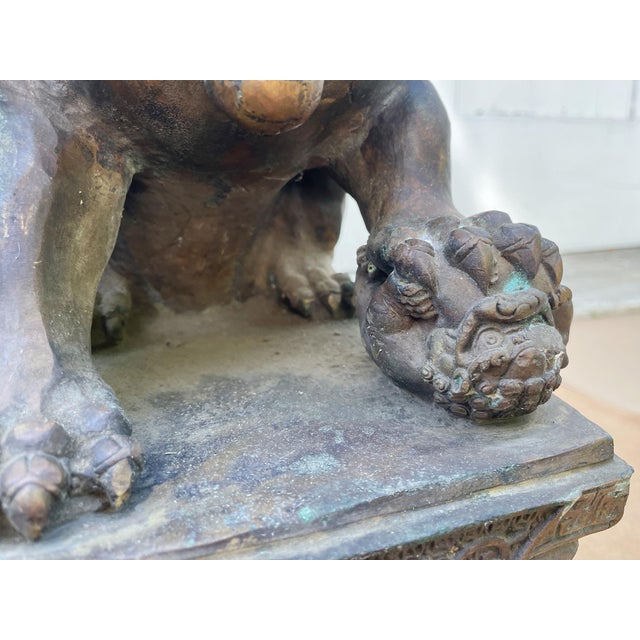 Antique Bronze Guardian Lions or Foo Dogs - A Pair For Sale - Image 14 of 17
