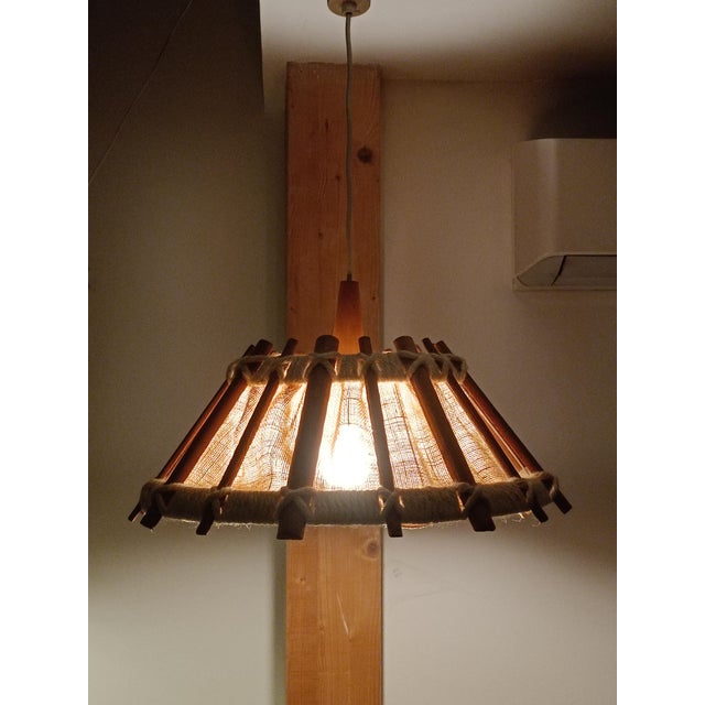 Scandinavian Wood and Rope Pendant Light, 1990s For Sale - Image 4 of 5