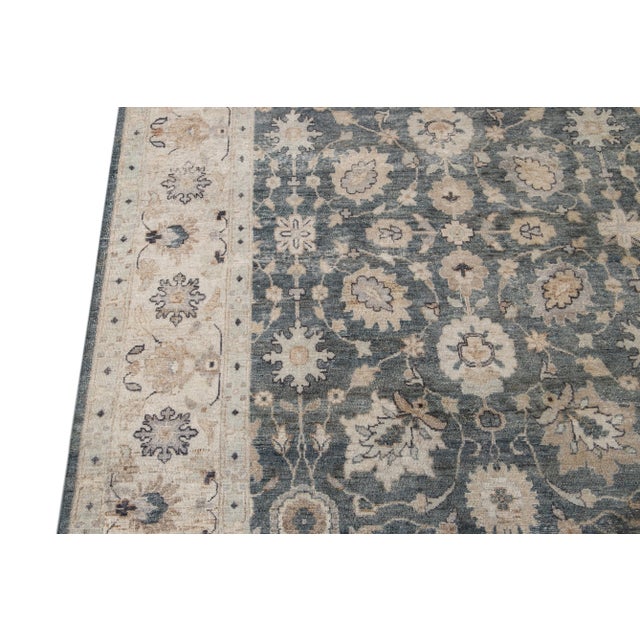 Floral Modern Indian Wool Rug Handmade in Gray For Sale In New York - Image 6 of 8