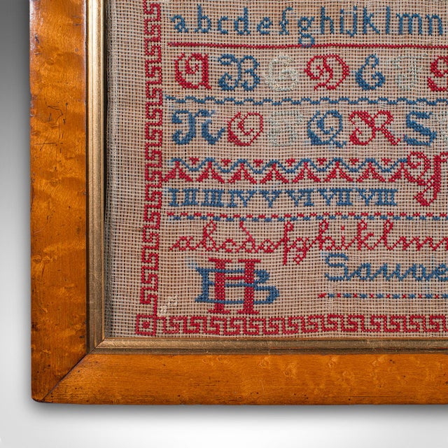 Glass Antique Needlework Sample, English, Framed, Embroidery, Decor, William Iv, 1835 For Sale - Image 7 of 10