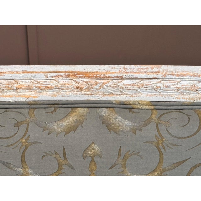 19th Century 19th Century Swedish Gustavian Painted Settee With Fortuny Upholstery For Sale - Image 5 of 9