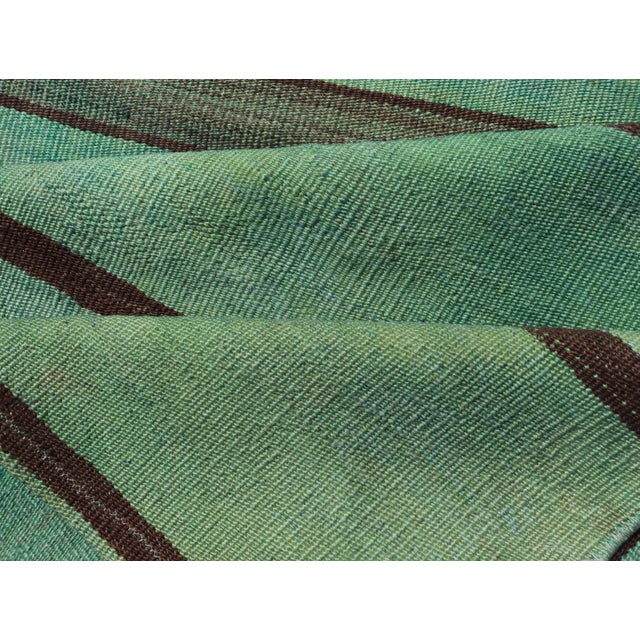 Vintage Turkish Stripe Kilim Runner With Green and Brown Colors 2'8 X 12'1 For Sale - Image 9 of 10