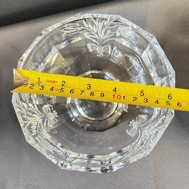 French Country Vintage Etched Crystal Pedestal Candy Dish With Lid | Floral Rose Motif | Elegant Vanity Jar For Sale - Image 3 of 10
