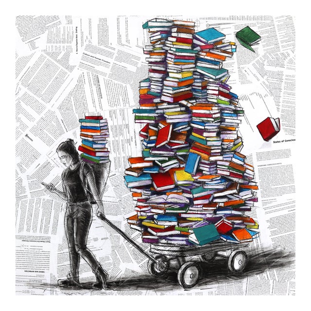 An Enduring Wonderment - Colorful Mixed Media Surrealist Figurative Original Artwork by Robert Lebsack For Sale