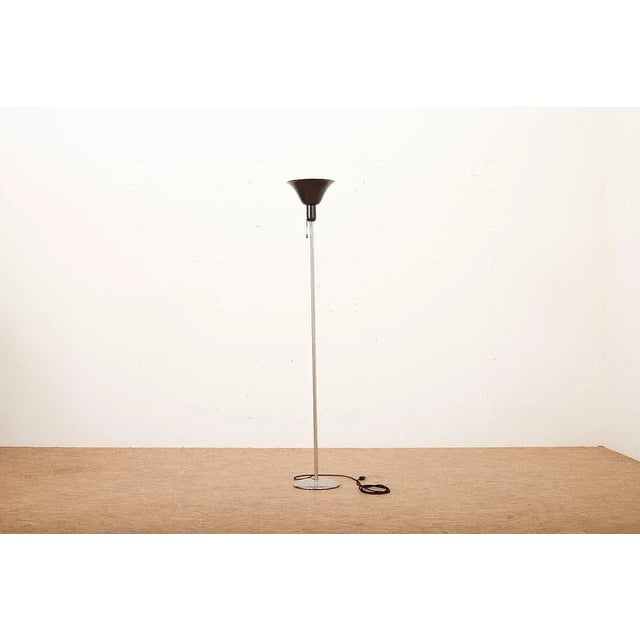 Floor lamp Indi Volksmodell base and linkage metal chrome-plated, sheet metal screen painted black, train switch with...