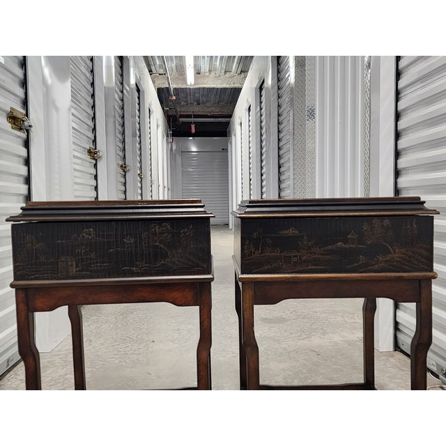 Ethan Allen Chinoiserie Style Lift Top Side Tables - A Pair For Sale - Image 15 of 16