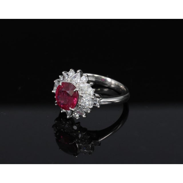 Late 20th Century Fine 2.36ct Gia Intense Red Ruby & 1.02ct Diamond Platinum Ring Size 6.25 For Sale - Image 15 of 18