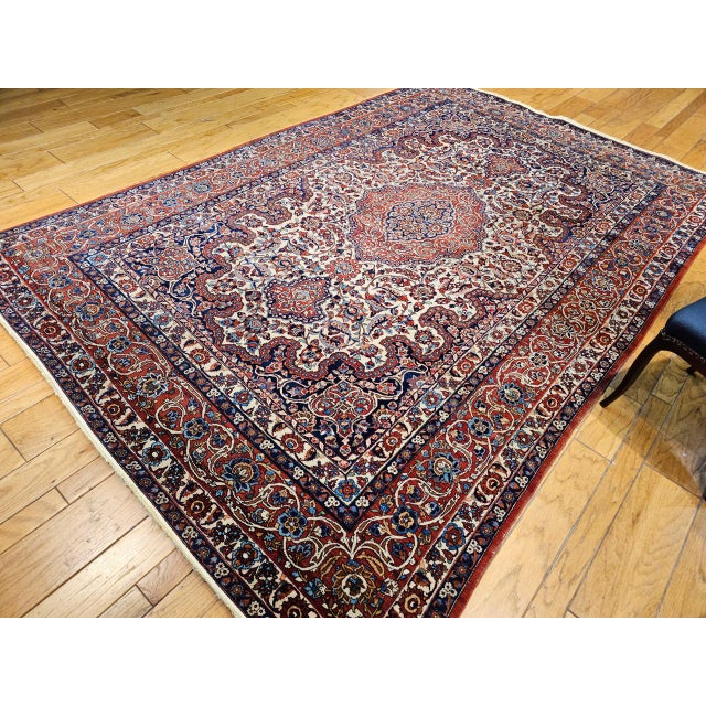 Vintage Persian Isfahan Rug, Hand-Knotted Wool, Floral Pattern, Ivory & Red, 8x12 For Sale - Image 12 of 18