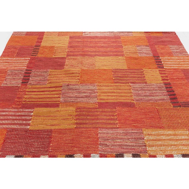 Vibrant Modern Swedish Flat Weave Wool Rug by Doris Leslie Blau Size: 5'8" × 8'6" (172 × 259 cm) Color: Gold, Orange,...