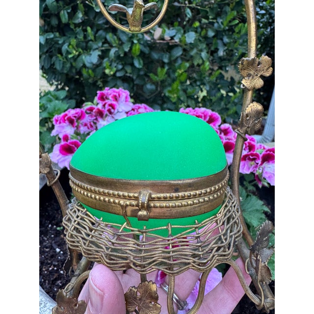 Antique French Opaline Casket Gilt Nest and Ivy Canopy Stand, Palais-Royal Taste, Uranium Glass For Sale - Image 4 of 15