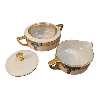 B & C Limoges France Art Deco Porcelain Sugar Bowl and Creamer, Circa 1920s For Sale