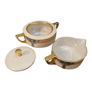 B & C Limoges France Art Deco Porcelain Sugar Bowl and Creamer, Circa 1920s