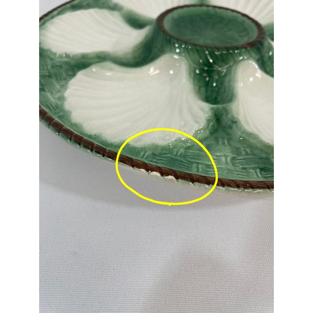 Antique 1920s French Longchamp Majolica Green and White Oyster Plate For Sale - Image 10 of 14
