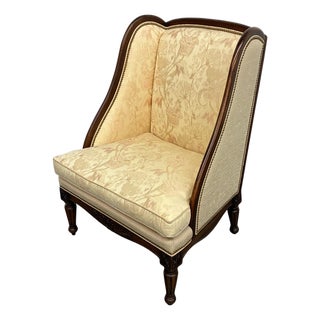 Hickory Chair Louis XVI Style Carved Wood Wingback Lounge Chair For Sale
