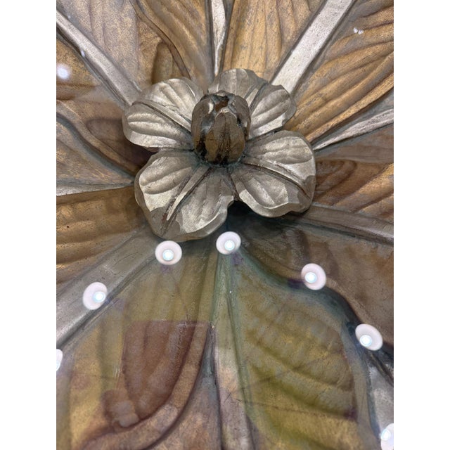 Gold Lotus Flower Dining Table in Wood Carved with Gold Leaf and Octagonal Top in Ground Glass, 1970s For Sale - Image 8 of 11