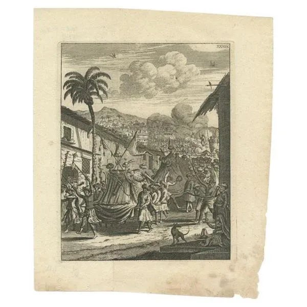Antique print titled 'Diversche Feesten van de Moren - Als die van het Nieuwe Jaar'. Copper engraving of various (Moorish)...