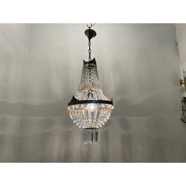 Black Vintage Bronze Crystal Basket Chandelier, 1960s For Sale - Image 8 of 12