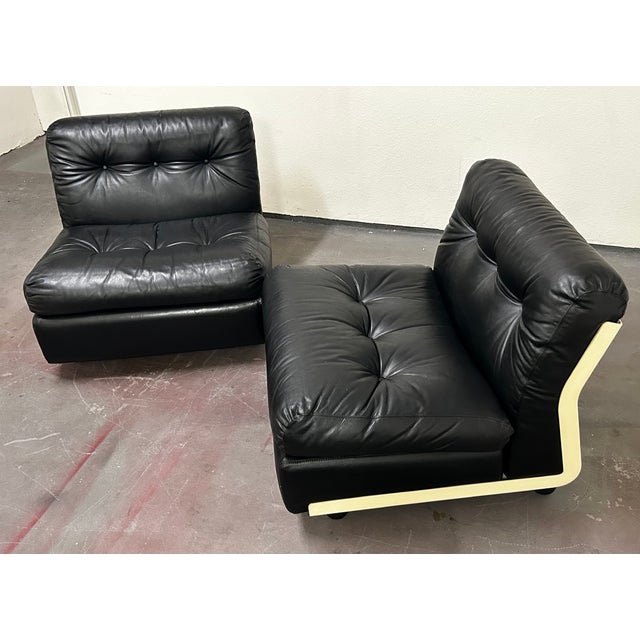 Mid-Century Modern Circa 1970 Original Black Leather Amanta Lounge Chairs by Mario Bellini for C&b Italia For Sale - Image 3 of 18