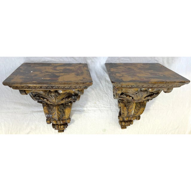 Traditional Monumental Vintage Plaster Wall Brackets With Scroll and Acanthus Leaf Details- a Pair For Sale - Image 3 of 13