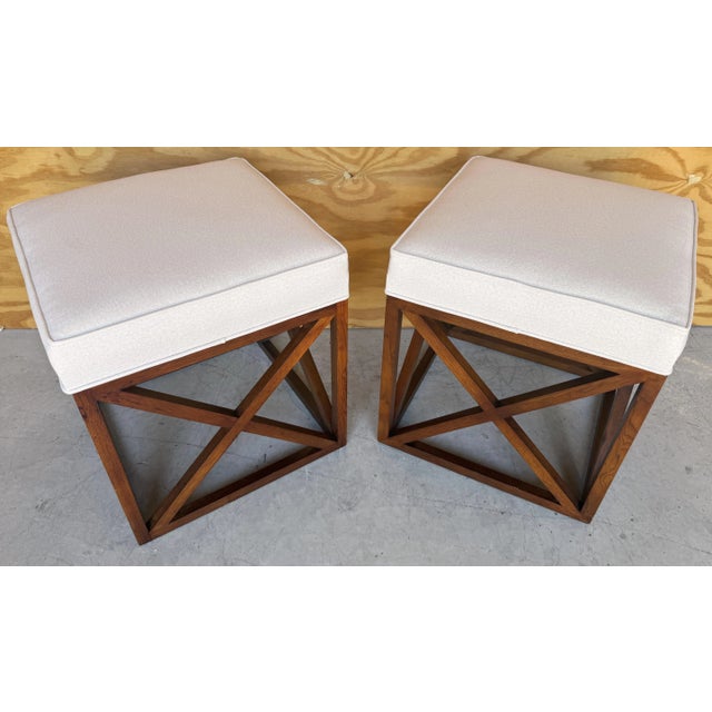 1990s MOD Cube 'X' Benches/Stools with Cashmere Blend Upholstery - a Pair For Sale - Image 5 of 7