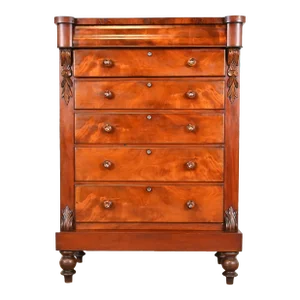 Antique Empire Flame Mahogany Highboy Chest of Drawers, Circa 1880s