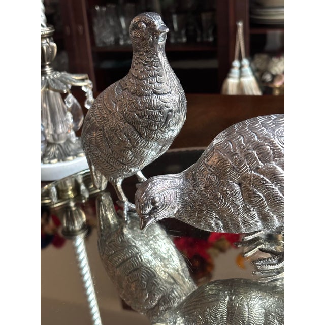 Art Deco Pair of Vintage Italian SilverPlate Quails For Sale - Image 3 of 9