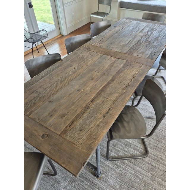 Rustic European Restoration Hardware Reclaimed Wood and Cast Iron Table For Sale - Image 3 of 3