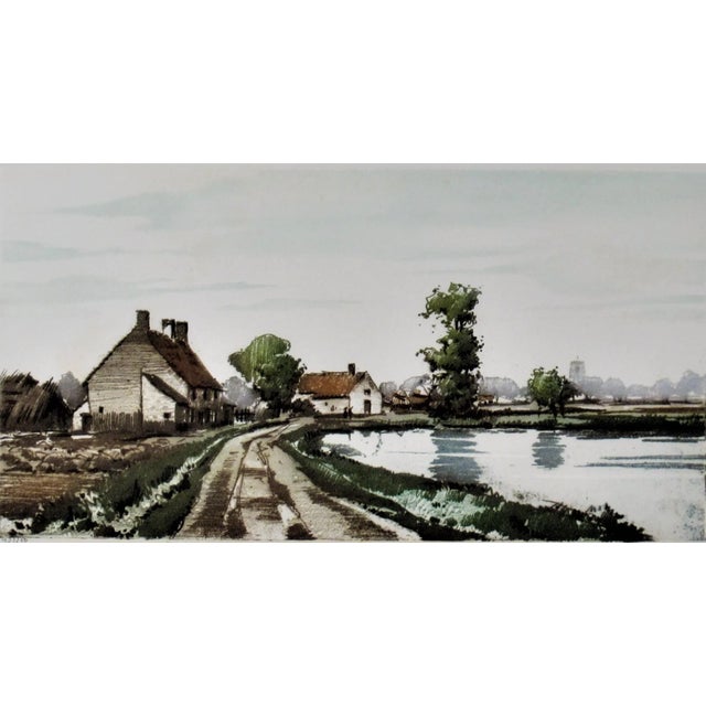Artist: Roger Hebbelinck (Belgian, born 1912) Title: Landscape with Pond Year: Circa 1960 Medium: Color etching with...