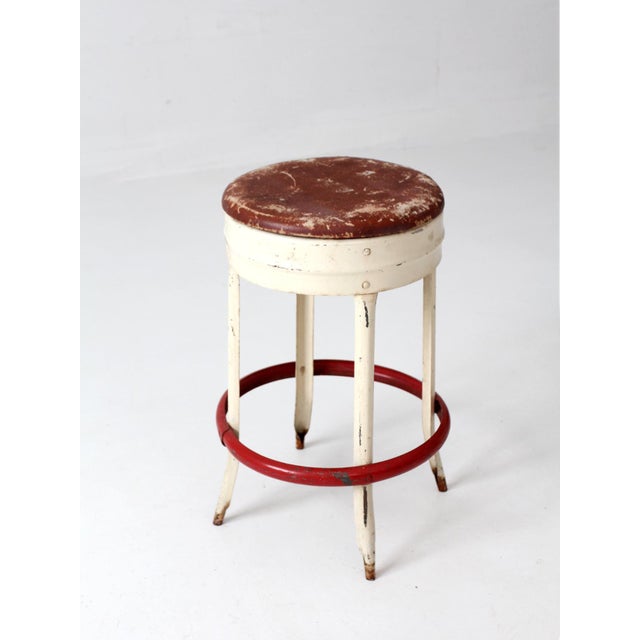 Red Mid-Century Industrial Diner Stool For Sale - Image 8 of 17