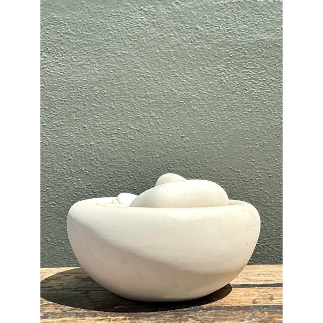 Ceramic Vintage Matte Glazed Ceramic Tabletop Pebble Fountain For Sale - Image 7 of 12