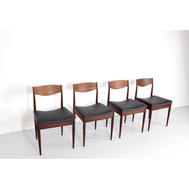 Contemporary Mid-Century Modern Teak and Leatherette Dining Chairs, 1960s, Set of 4 For Sale - Image 3 of 11
