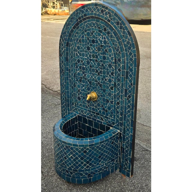 Moroccan Petrol Blue Arched Moroccan Mosaic Tile Fountain For Sale - Image 3 of 7