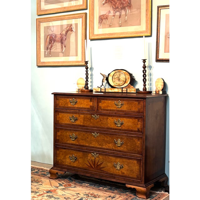 This incredibly unique two-over-three graduated chest of drawers has incredible decorative value. A stunning inlaid...