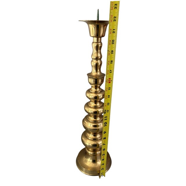 Floor Pricket Candlestick 22" Tall Brass 1960s Era Sculptural, Ornate Mid-Century Modern For Sale - Image 4 of 7