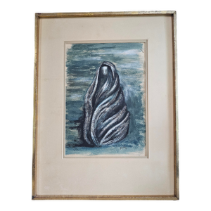 1930s Mid-Century Modernist Draped Figure Watercolor Signed in the Style Henry Moore