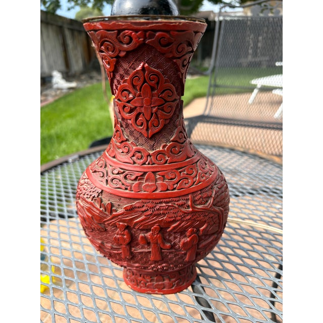 Chinoiserie Antique Cinnabar Lamp For Sale - Image 3 of 7