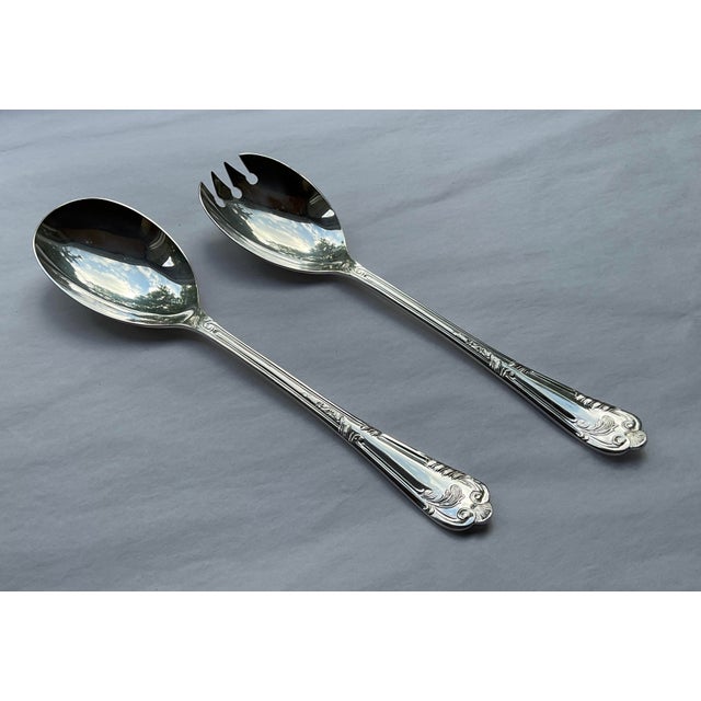 1980s Silver Pair Salad Servers, Salad Spoon & Salad Fork, La Regence For Sale - Image 9 of 16