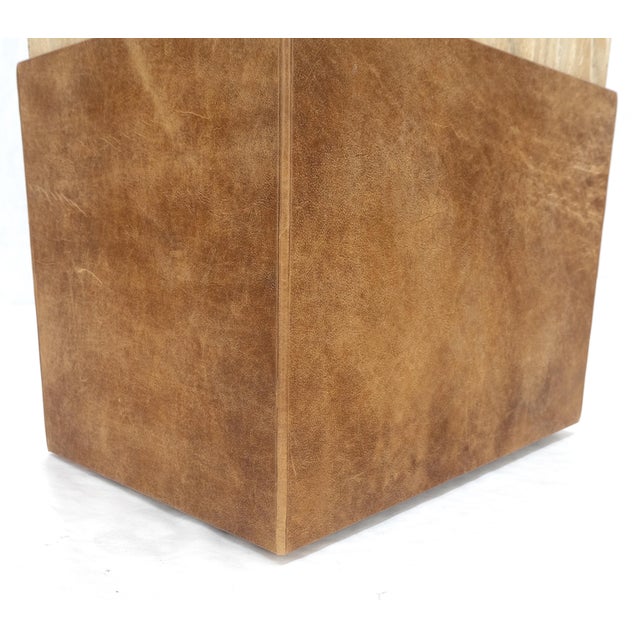 Travertine Leather Single Pedestal Glass Top Mid century Modern Rectangle Table For Sale - Image 10 of 12